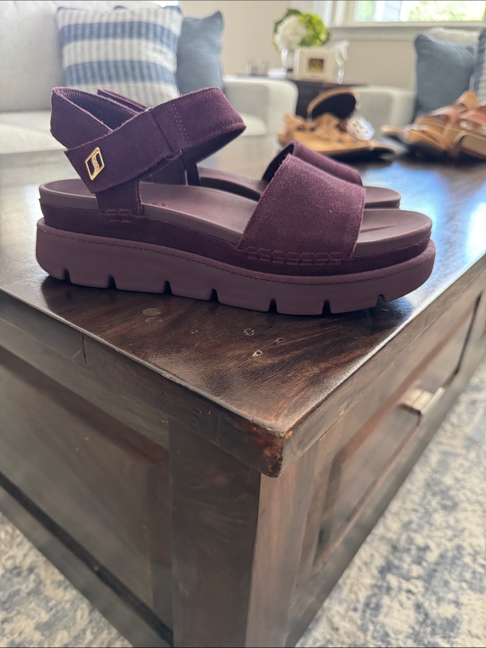 Skechers Women's Platform Velcro Sandals in Plum